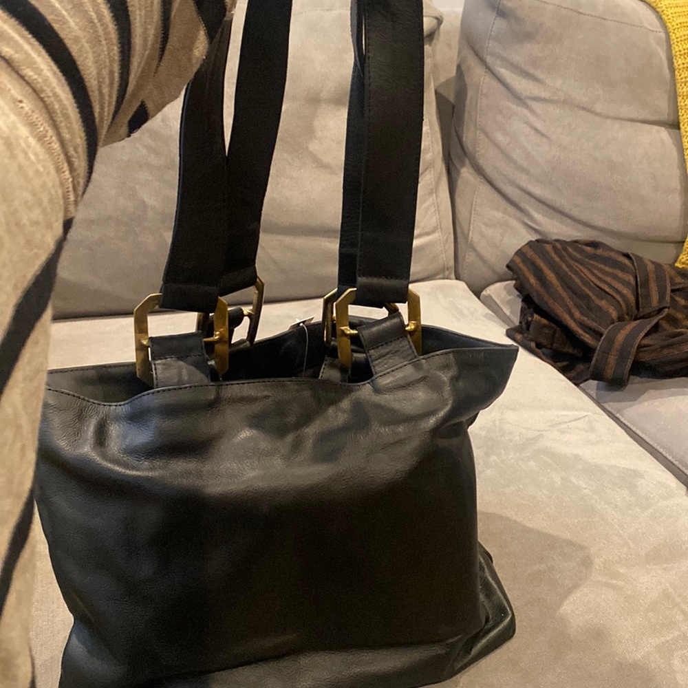 Black tote bag with gold